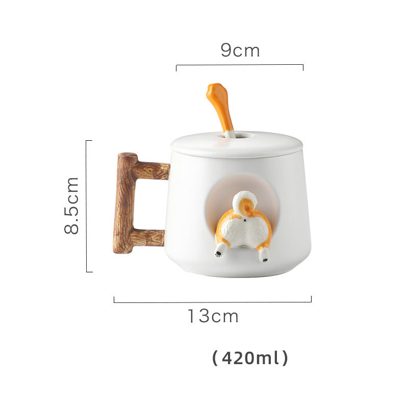 Creative Ceramic Personality Cute Mug With Lid Spoon Home Couple Men And Women Coffee Cup Shiba Inu Cup