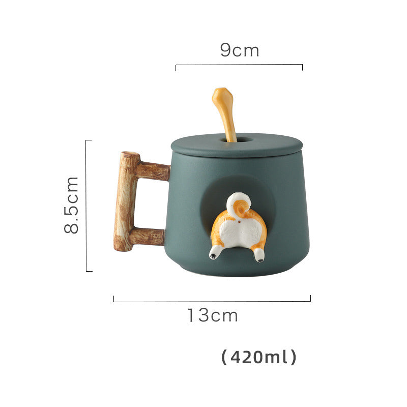 Creative Ceramic Personality Cute Mug With Lid Spoon Home Couple Men And Women Coffee Cup Shiba Inu Cup