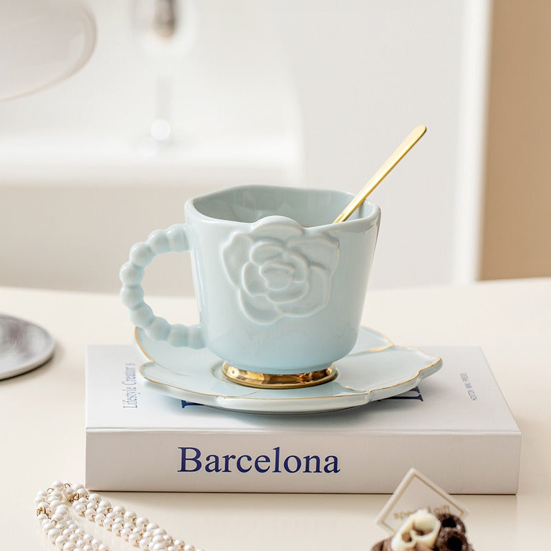 Nordic Delicate Flower Embossed Reusable Milk Cup Saucer