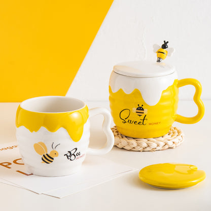 Creative Ceramic Cup With Lid Cartoon Cute Bee Mug Office Coffee Cup Practical Advertising Gift Water Cup