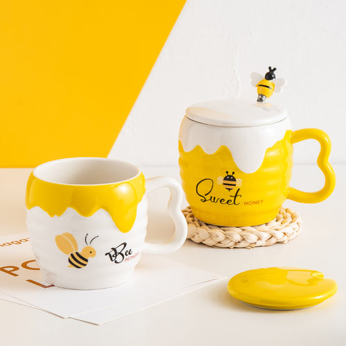 Creative Ceramic Cup With Lid Cartoon Cute Bee Mug Office Coffee Cup Practical Advertising Gift Water Cup