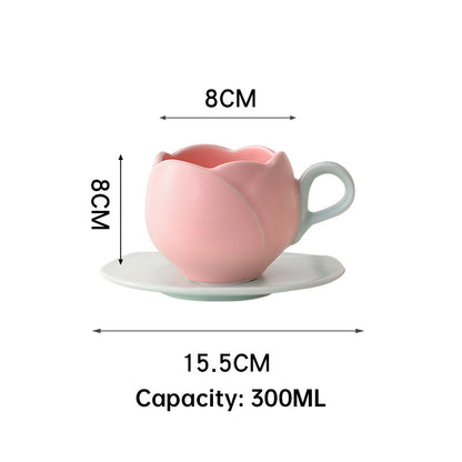 Ins Vintage Tulip Coffee Cup High Ceramic Cup and Plate Set Creative and Exquisite Flower Mark Cup European Coffee Cup and Plate Set
