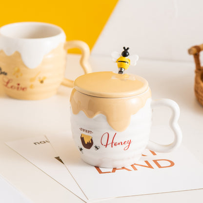 Creative Ceramic Cup With Lid Cartoon Cute Bee Mug Office Coffee Cup Practical Advertising Gift Water Cup