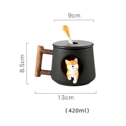 Creative Ceramic Personality Cute Mug With Lid Spoon Home Couple Men And Women Coffee Cup Shiba Inu Cup