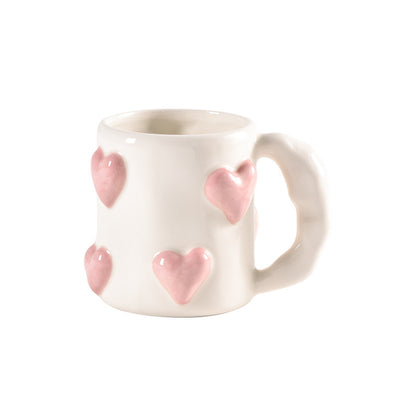 Peach Heart Ceramic Cup High Beauty Pink Girl Heart Mug Couple Water Cup Home Coffee Cup