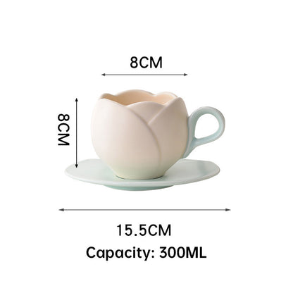 Ins Vintage Tulip Coffee Cup High Ceramic Cup and Plate Set Creative and Exquisite Flower Mark Cup European Coffee Cup and Plate Set