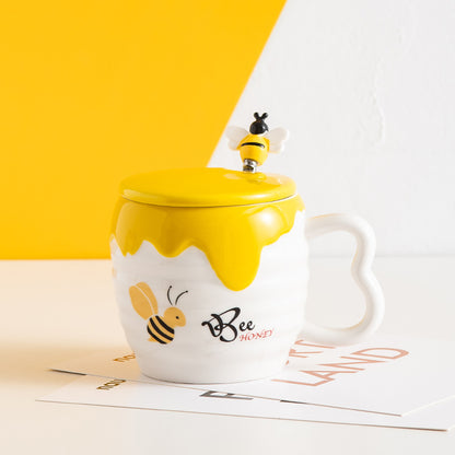 Creative Ceramic Cup With Lid Cartoon Cute Bee Mug Office Coffee Cup Practical Advertising Gift Water Cup