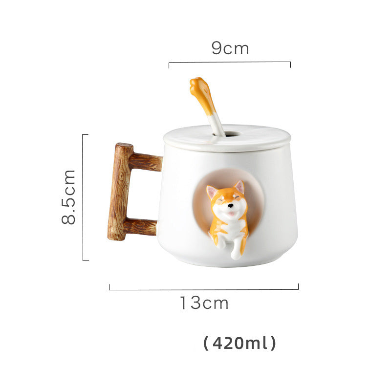 Creative Ceramic Personality Cute Mug With Lid Spoon Home Couple Men And Women Coffee Cup Shiba Inu Cup
