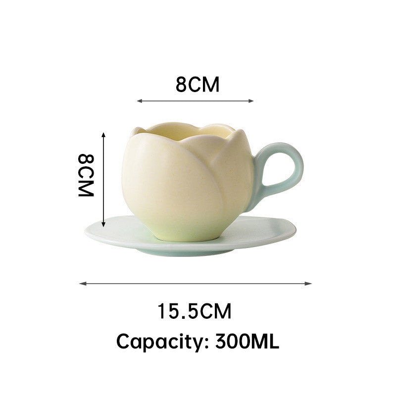 Ins Vintage Tulip Coffee Cup High Ceramic Cup and Plate Set Creative and Exquisite Flower Mark Cup European Coffee Cup and Plate Set